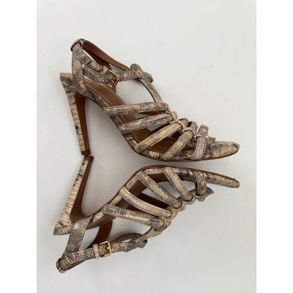TORY BURCH Women’s 9M Strappy Heels Snakeskin Leather High Heel Sandals - Picture 7 of 9
